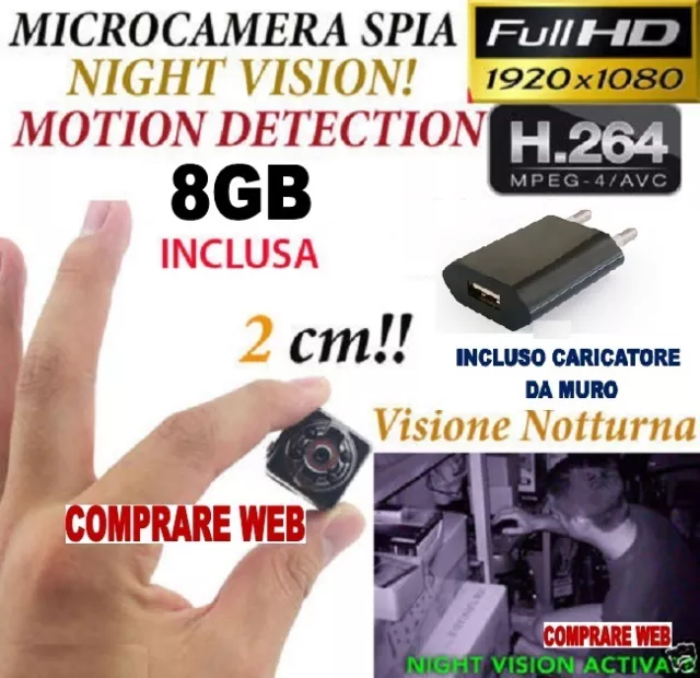 MICROSPIA SQ8 Camera Spia FULL HD MOTION DETECTION TELECAMERA NASCOSTA + SD 8GB