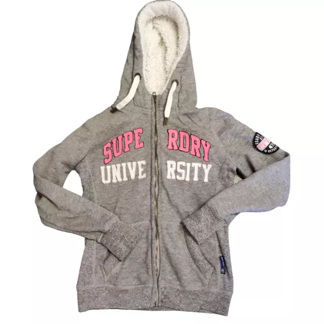 Felpa con cappuccio Superdry Sherpa foderata grigio spellout cerniera