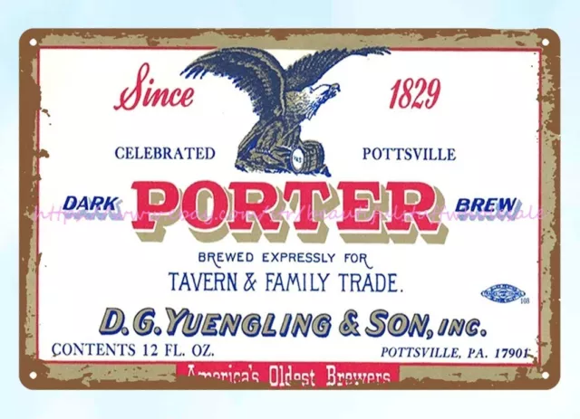 1934 Yuengling Dark Porter Beer Pottsville PA pub club bar metal tin sign