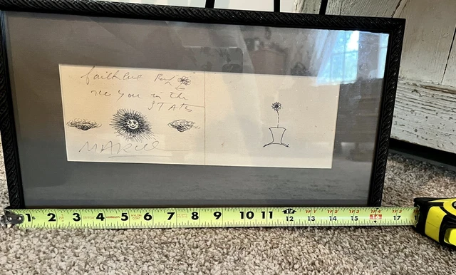 MARCEL MARCEAU Double Sided Framed New Year’s Card, Signed, With Drawings 16”