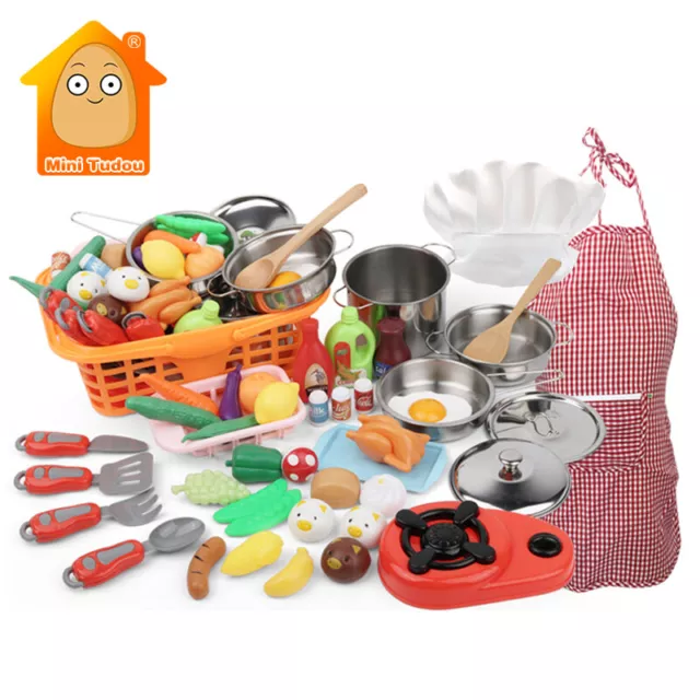 42pcs Kitchen Pretend Toys Cutting Foods Pots Pans Vegetable Fruit Toys For Kids