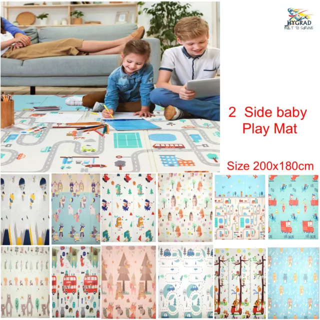 200x180cm Play Mat 2 Sided Baby Kids Crawling Educational Soft Foam Game Carpet