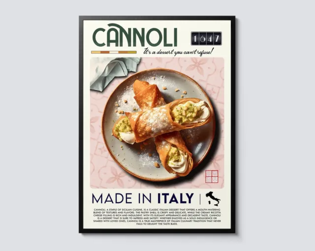 Cannoli Vintage Food Poster, Italian Cuisine Wall Art, Pastry Decor Print,