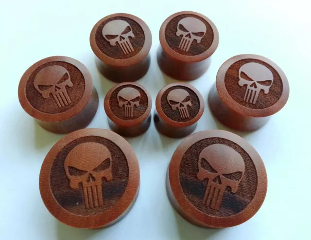 1 Pair ORGANIC Handmade Alien Skull Head Saba Wood Saddle Ear Plugs Taper Gauges