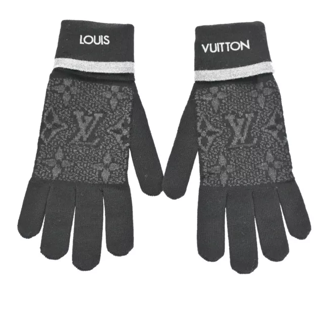 Auth Louis Vuitton LV Gon My Monogram Eclipse Gloves Wool Jacquard Black  M73470