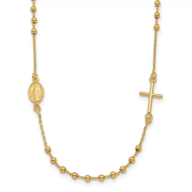 14K Yellow Gold Sideways Cross Beaded Rosary Style 16.5 inch Necklace 3.08g