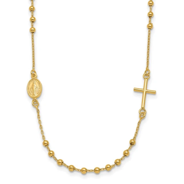 14K Yellow Gold Sideways Cross Beaded Rosary Style 16.5 inch Necklace 3.08g 14K Yellow Gold Sideways Cross Beaded Rosary Style 16.5 inch Necklace 3.08g