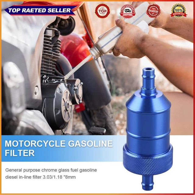 Filtro de combustible de gas 8 mm aleación de aluminio limpiador de gasolina para motocicletas (azul)