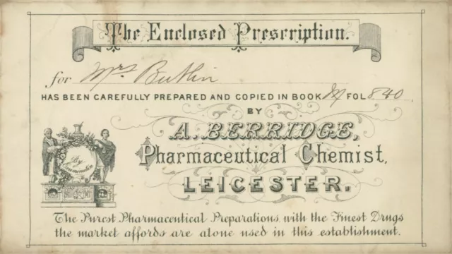 Antique Prescription Envelope A Berridge Chemist Leicester To Mrs Butler