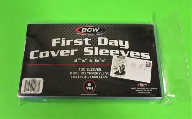 100 Bcw First Day Cover Poly Sleeves, For #6 Covers  2 Mil Crystal Clear Archiva