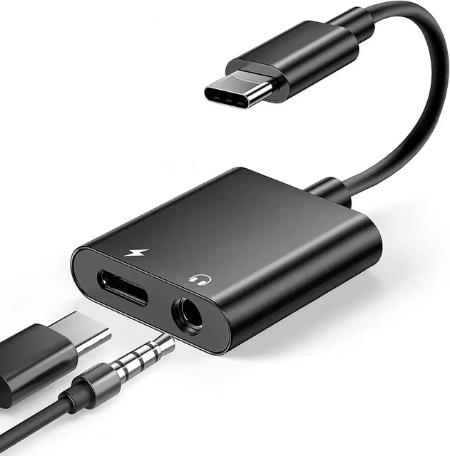 Dual USB TYPE C TO 3.5mm Jack AUDIO Aux Headphone & Charger Adapter Headset