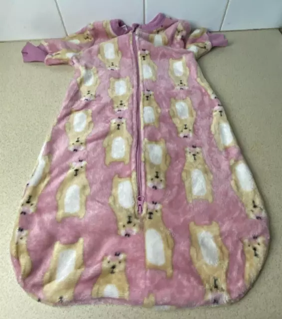 Baby Sleeping Bag Size 00 Pink Bears Long Sleeve Zip Fits 3 - 6 months