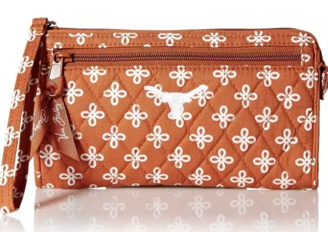 Vera Bradley Front Zip Wristlet Lanyard Texas Longhorns Wallet Purse Case