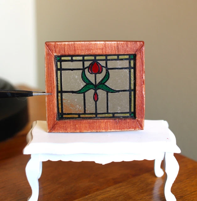 Original OOAK Mini Dollhouse Victorian Style Stained Glass Window N Woolmer