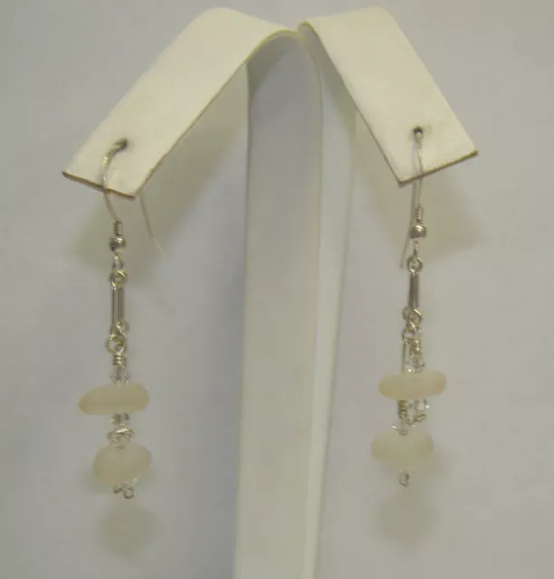 Sterling Silver 1" White Stone Drop/Dangle Hook Earrings - 2.95 Grams, #P659