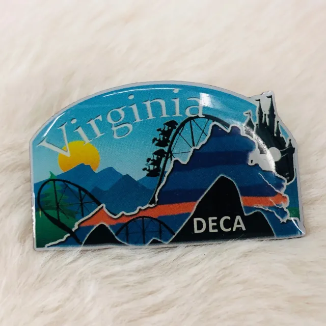 Virginia DECA Souvenir Enamel Lapel Pin w/ Disney Castle Roller Coaster