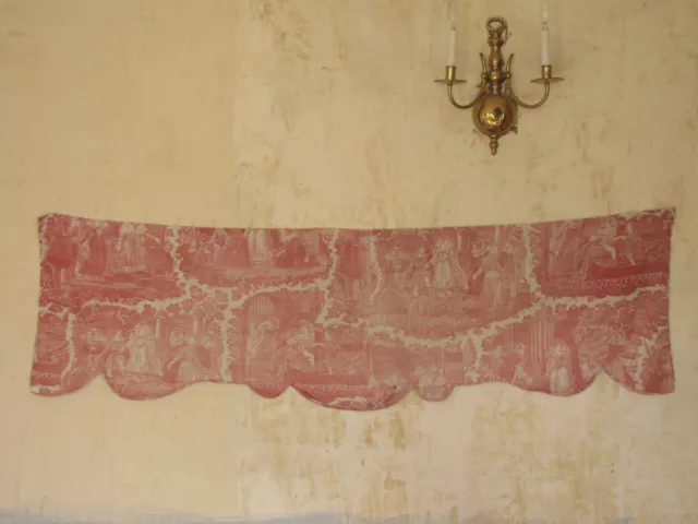 Antique French toile valance pelmet textile c1820 pink
