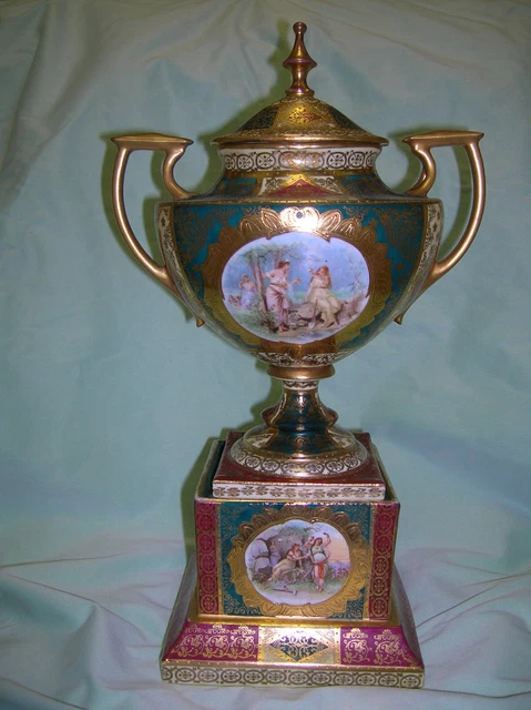 Antique Royal Vienna Porcelain double handled Mantel Urn { Circa 1890-1918}