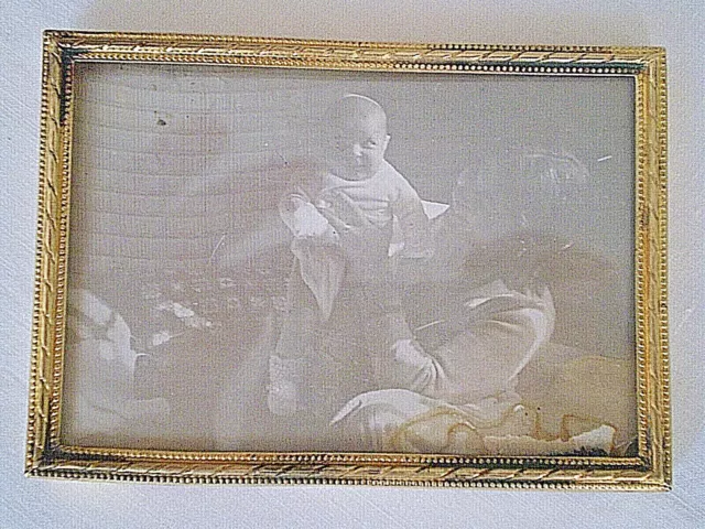Antique desk ornate picture frame bronz photos floral decoration glass