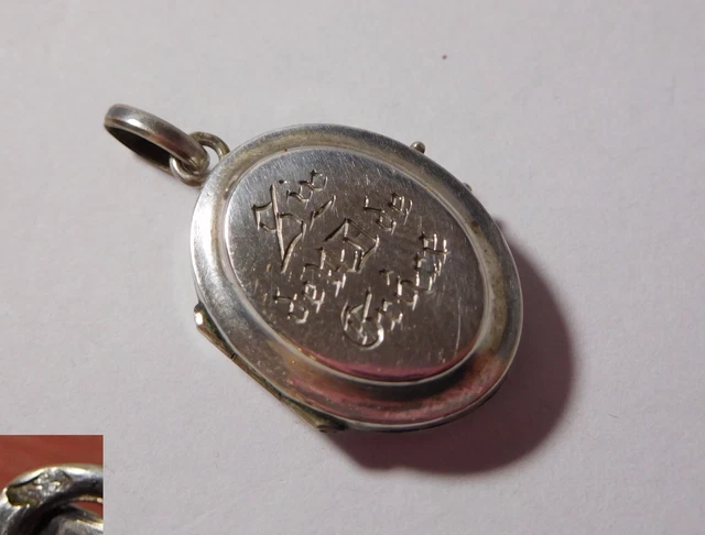 Pendentif Reliquaire Ancien En Argent Massif Avec Fleur Séchée - Monture Argent Et Verre