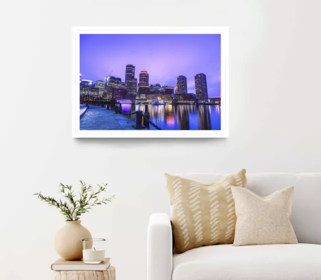 Stunning Boston Waterfront Shot at Dusk Poster Premium Quality Choose your Size