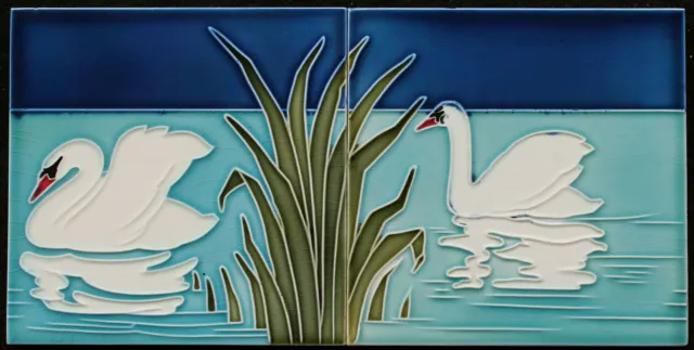 Attractive Original  Art Nouveau tile set C 1900 Boizenburg Swans