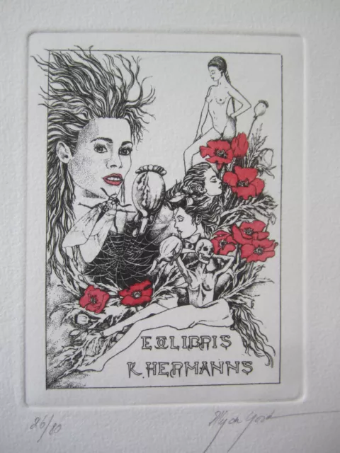 ELLY DE KOSTER Exlibris Ex Libris bookplate SIGNIERT erotic art nude akt RAR !!!