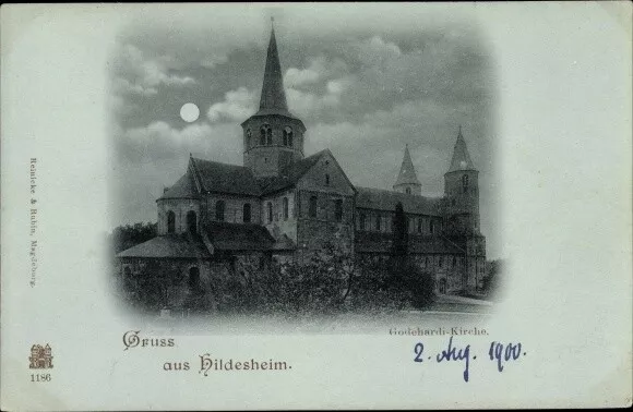Mondschein Ak Hildesheim in Niedersachsen, Godehardikirche - 2019752