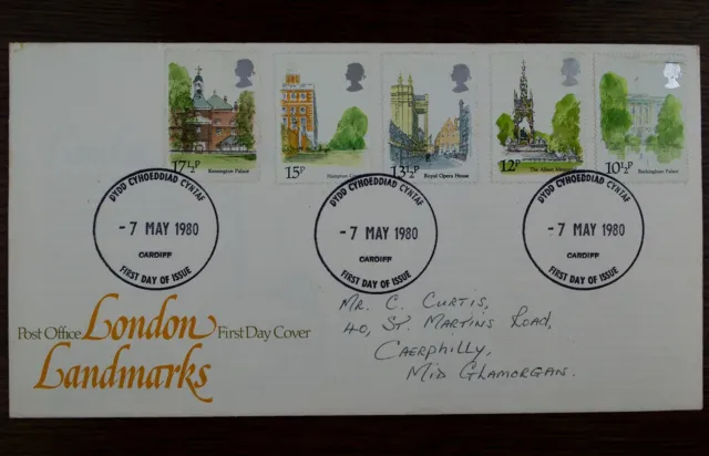 GB 1980 FDC First Day Cover - London Landmarks. Postmark 7 May 1980. Cardiff