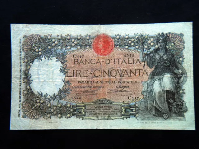 1919 ITALY KINGDOM RARE R2 Banknote 50 lire BUOI VF / BB