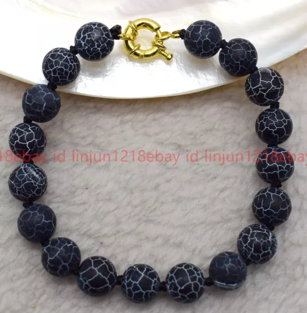 Special 8mm Black Dream Fire Dragon Veins Agate Round Gemstone Bracelet 7.5"