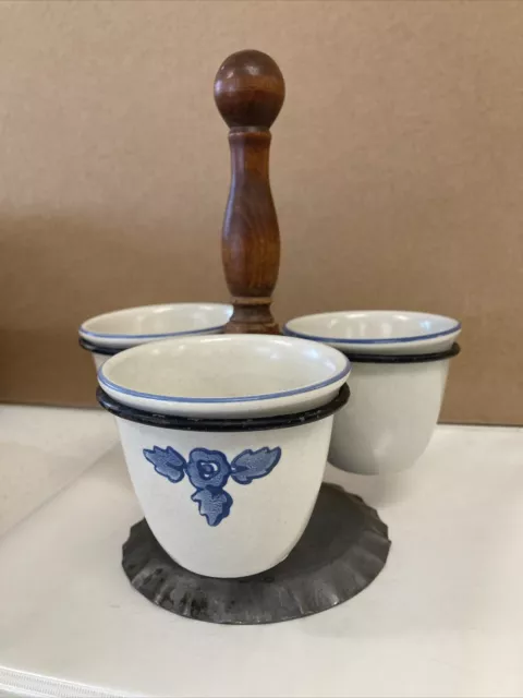 VTG Pfaltzgraff Yorktowne Condiment Set Rotating Dip Bowl Caddy with 3 Bowls