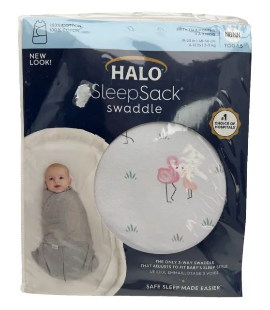 Halo SleepSack 3way SWADDLE Cotton NB TOG 1.5, Flamingos print newborn baby