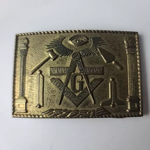 Vintage Handmade Masonic Freemason Brass Belt Buckle