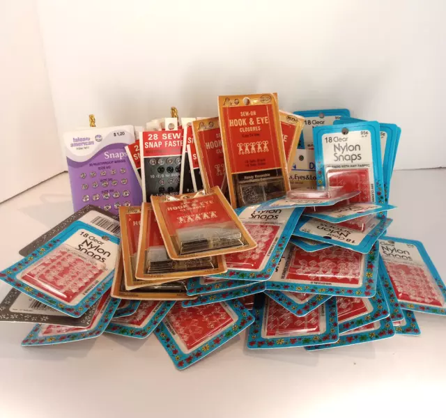 HUGE LOT of Vintage Sewing SNAPS, HOOK & EYE CLOSURES ~ 50 Packages NOS