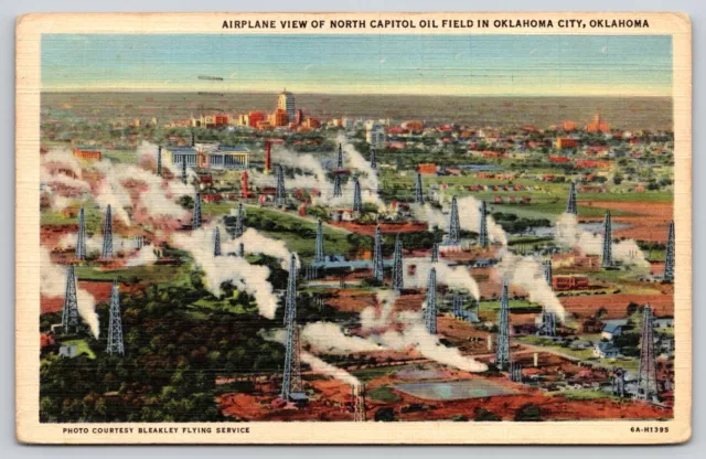 Postcard Airplane View North Capitol Oil Field Oklahoma City Oklahoma Linen