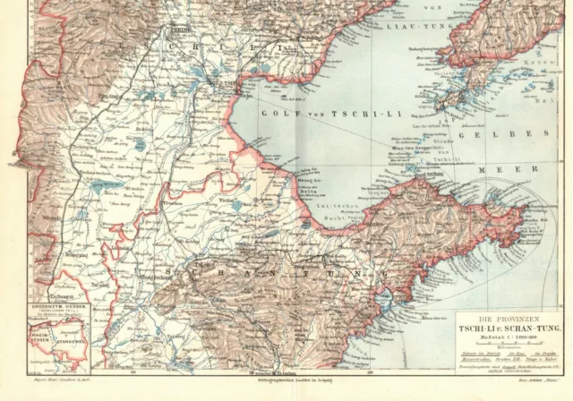 China, Tschi - LI + Schan - Tung, alte historische Landkarte um 1900 (Z72)