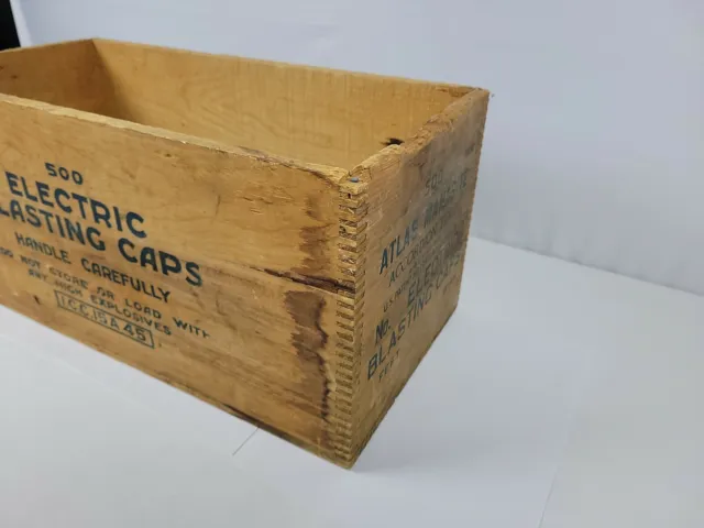 Vintage Atlas Powder Co Electric Blasting Caps Wood Crate Box Mining Explosives 6