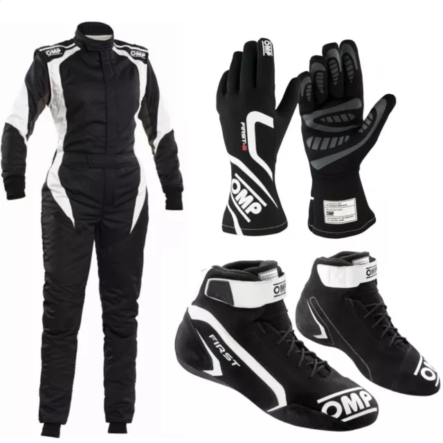 OMP Womens Driver Set Suit Gloves Shoes Bundle for Go Karting Rally Racing BLACK