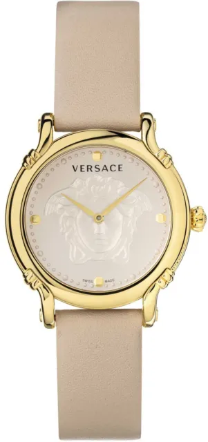 Versace VEPN00120 Safety Pin gold ivory Leather Women's Watch NEW