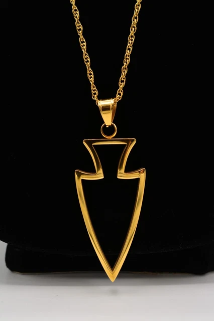 Kinsey Armelle Arrowhead Pendant Necklace Gold Tone Chain Chunky Signed Bin3B