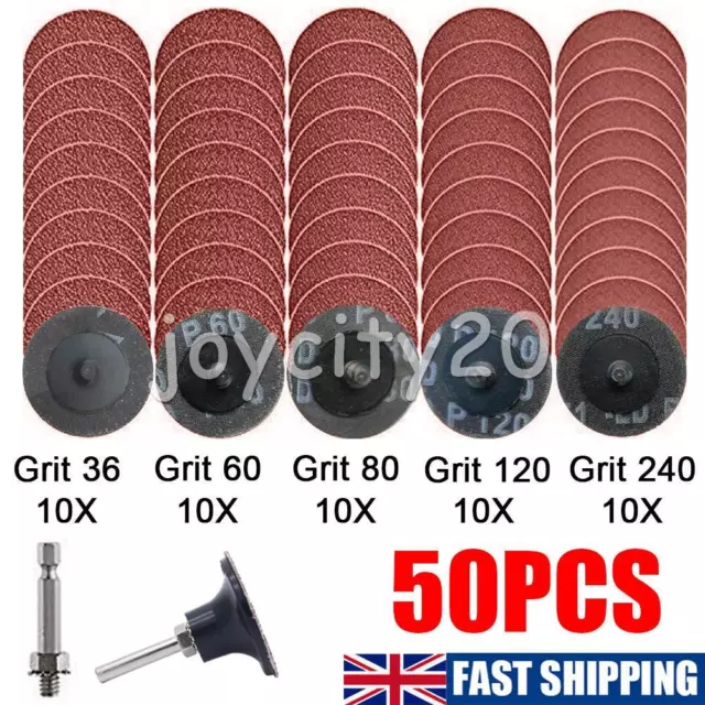 50x 2'' 50mm 36/60/80/120/240 Grit Type R Sanding Discs Abrasive Roll Lock UK