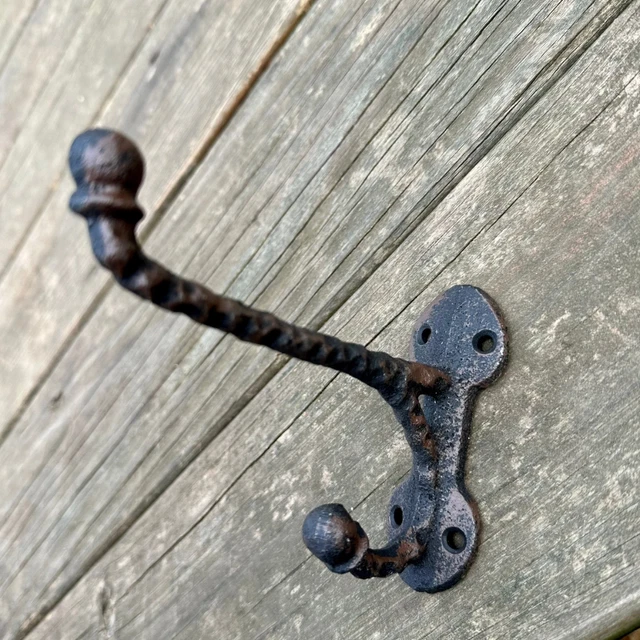 Brown Cast Iron Double Metal Wall Hook Coat Hat Towel Hanging Heavy Duty