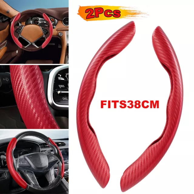2x Red Carbon Fiber Universal Car Steering Wheel Booster Cover NonSlip Accessory