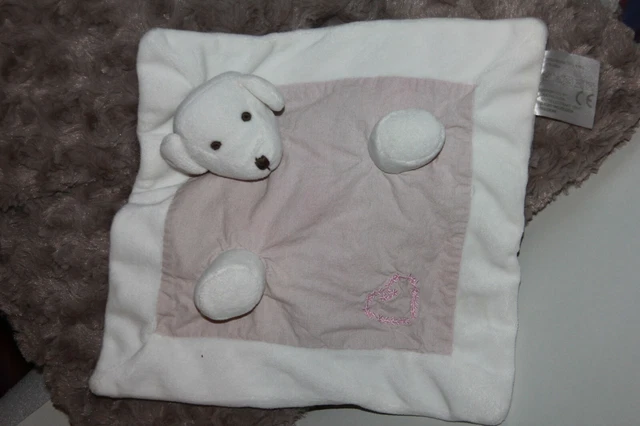 Doudou Jolipa Ours Mouton Plat Beige Blanc Rose Coeur
