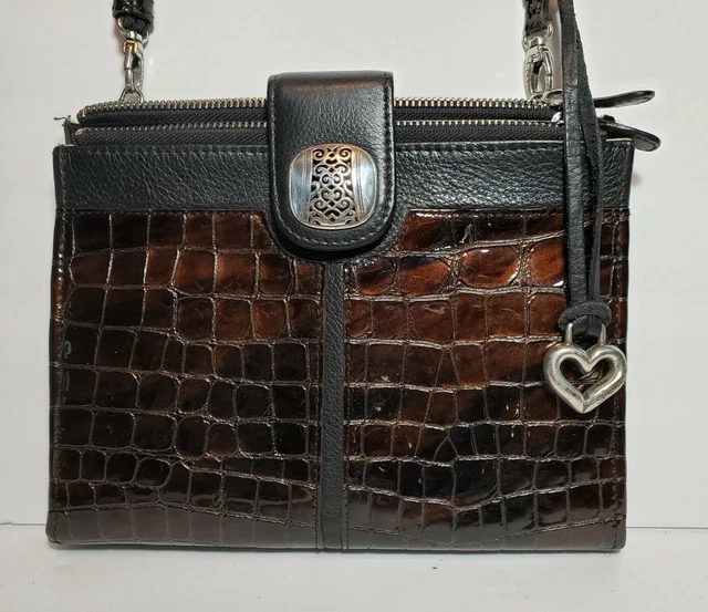 Brighton Blk/Brown Croc Glam Cell Phone Crossbody Organizer Shoulder Bag Mrp$190