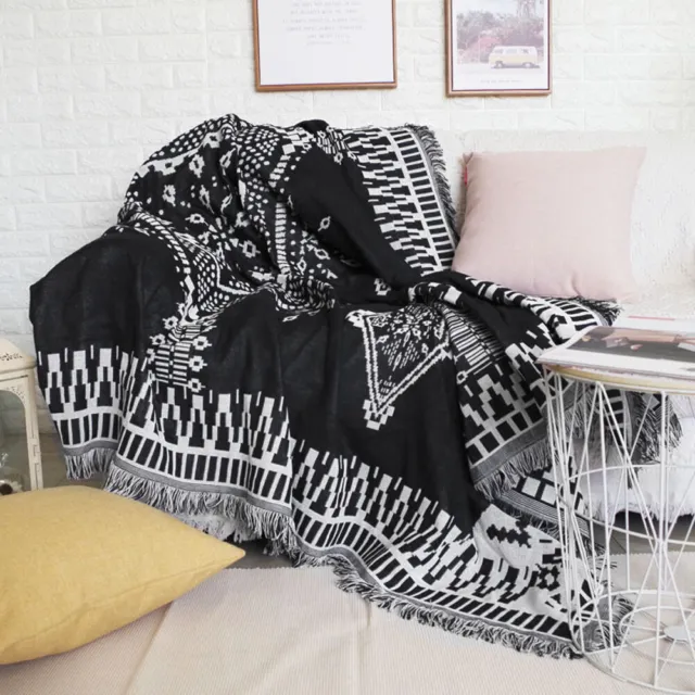 Warm  Cotton woven Blanket throw fringed cover blanket HERRINGBONE Sofa Couch ట