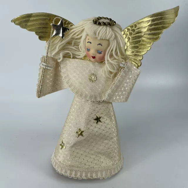 VTG Angel Christmas Tree Topper Ornament Figurine Cloth Paper 7.5in Sleeping MCM