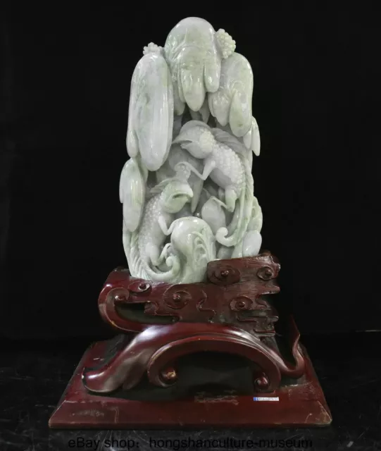 12 " Chinese Natural Emerald Jadeite Jade Carved Mountain lizard Animal Statue