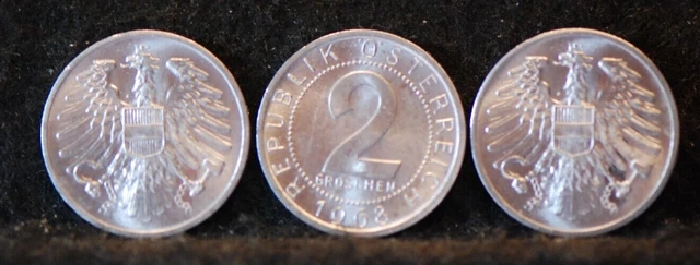 Austria, 1968 (3 Coins) 2 Groschen, KM2876, BU, NR,  11-30